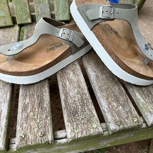 Women’s gray leather flip flops; Papillio by Birkenstock; worn once, size 39/8